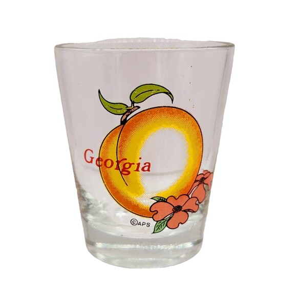 Georgia Peach Shot Glass Collectible Souvenir Clear Glass Graphic APS - Picture 1 of 7
